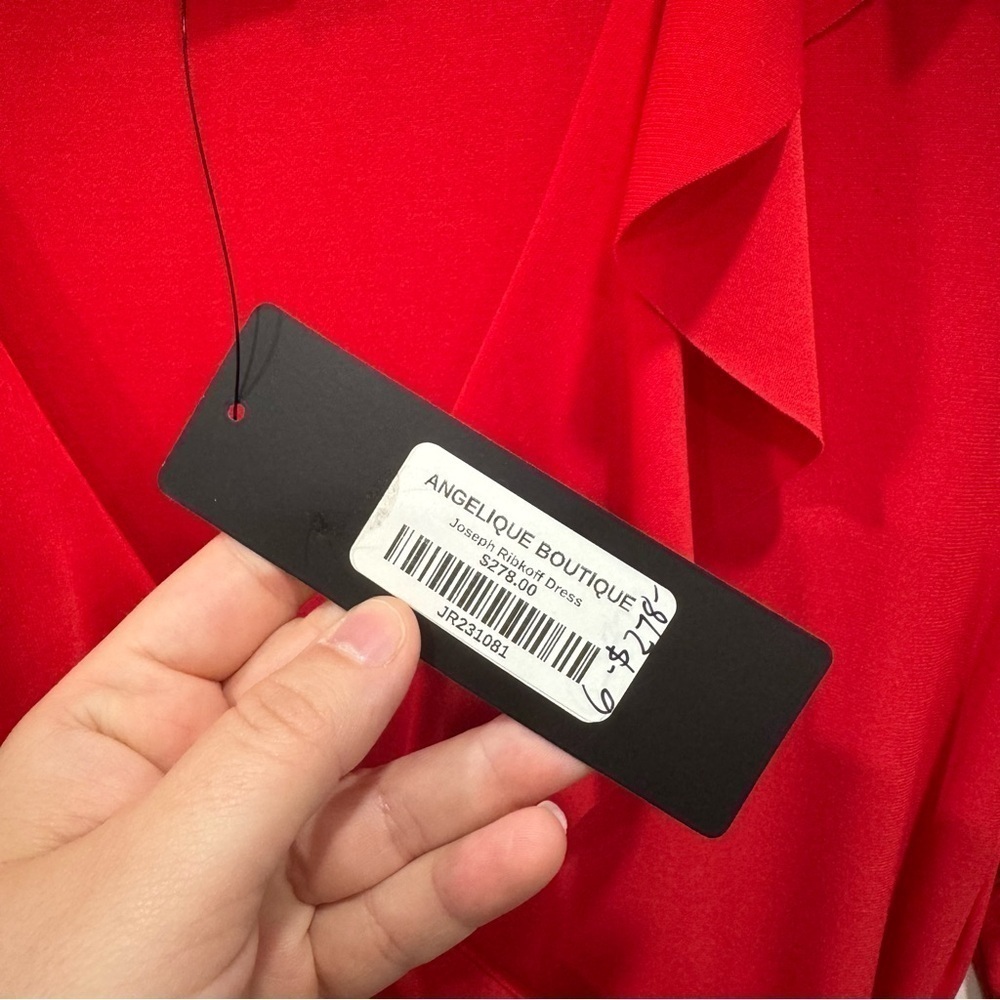 Joseph Ribkoff Red Ruffle Wrap Dress Size 6 - Picture 6 of 8